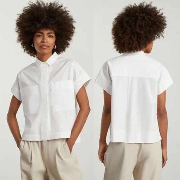 Everlane The Poplin Short-Sleeve Box Shirt Size S White 100%Cotton Relaxed Fit - Picture 1 of 16